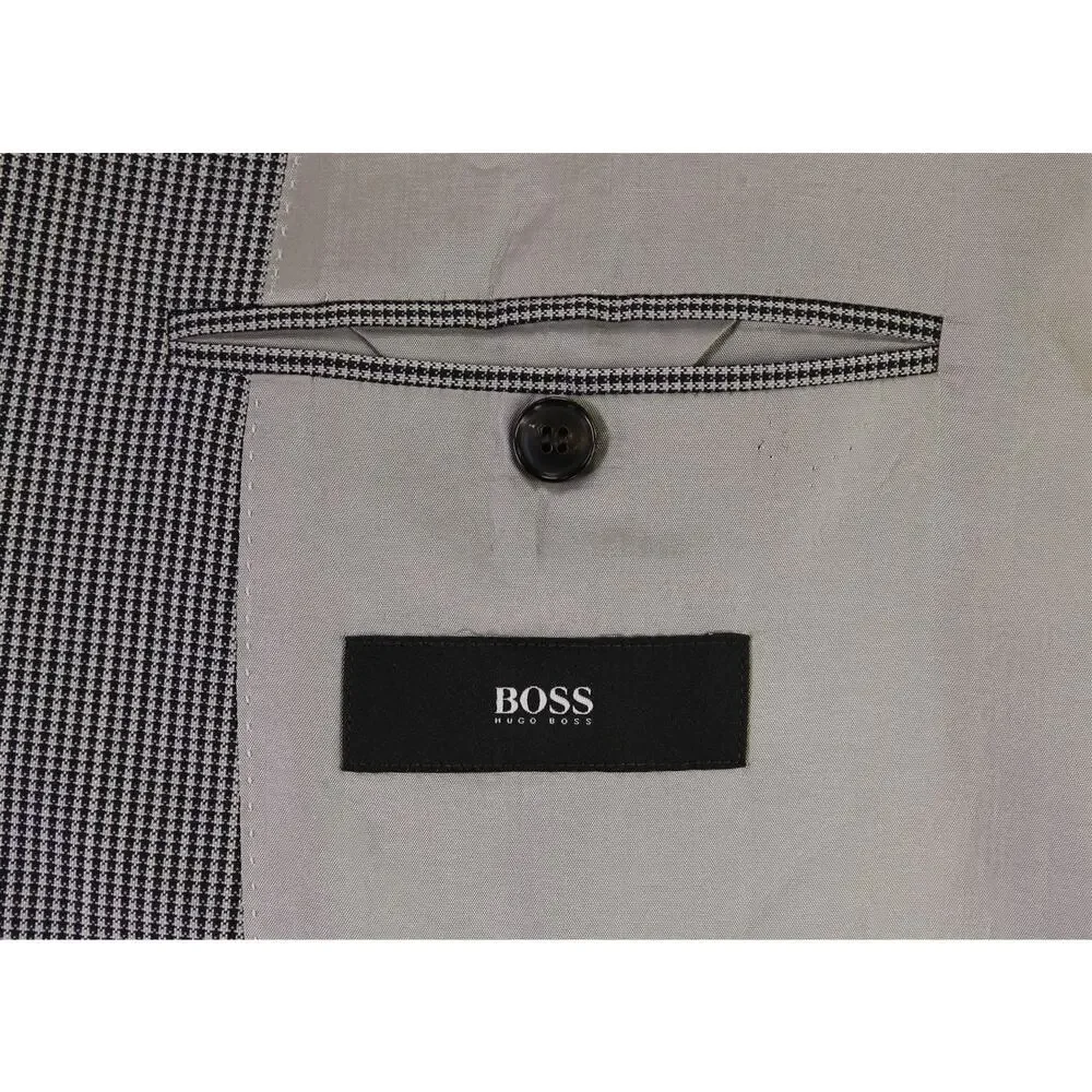 Hugo Boss Black Gray Gingham Check 2-Btn Wool Blazer Jacket 40R